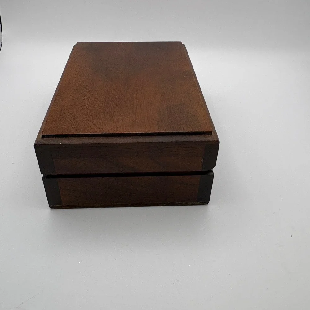 Decatur Industries Trinket Jewelry Box Brown Walnut Wood 6-Slot Velvet MCM